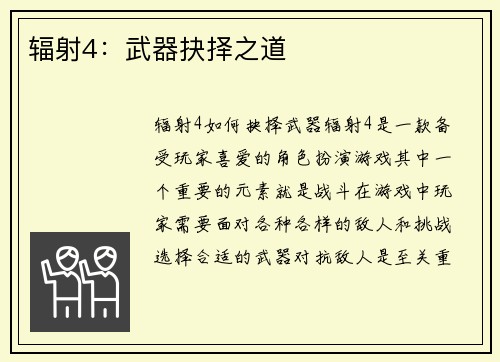 辐射4：武器抉择之道